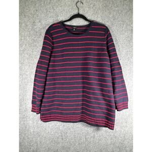 Talbots Sweater Women‎ 2X Navy Striped Crewneck Nautical Coastal Sailor Chunky